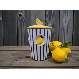 NEW Blue & Yellow Shabby Chic Ceramic Lemon / Sugar Jar Kitchen Canister
